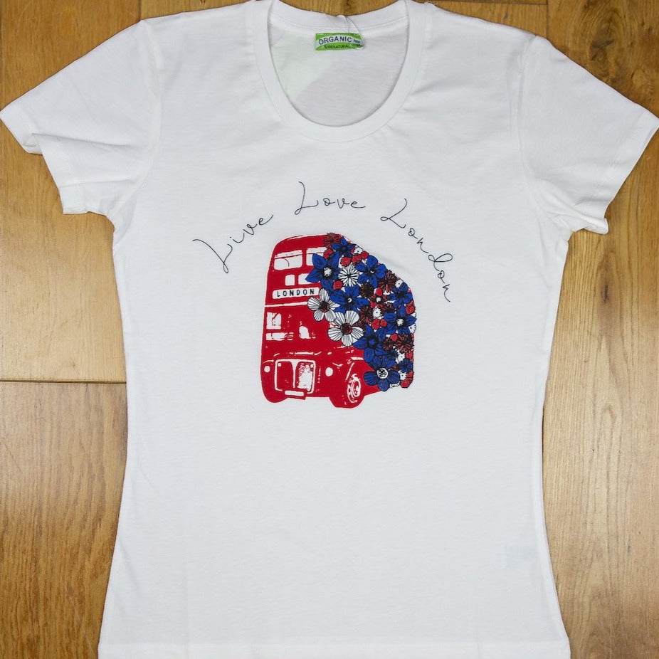 London Bus With Flowers Women T-Shirt - www.thecottonhill.com
