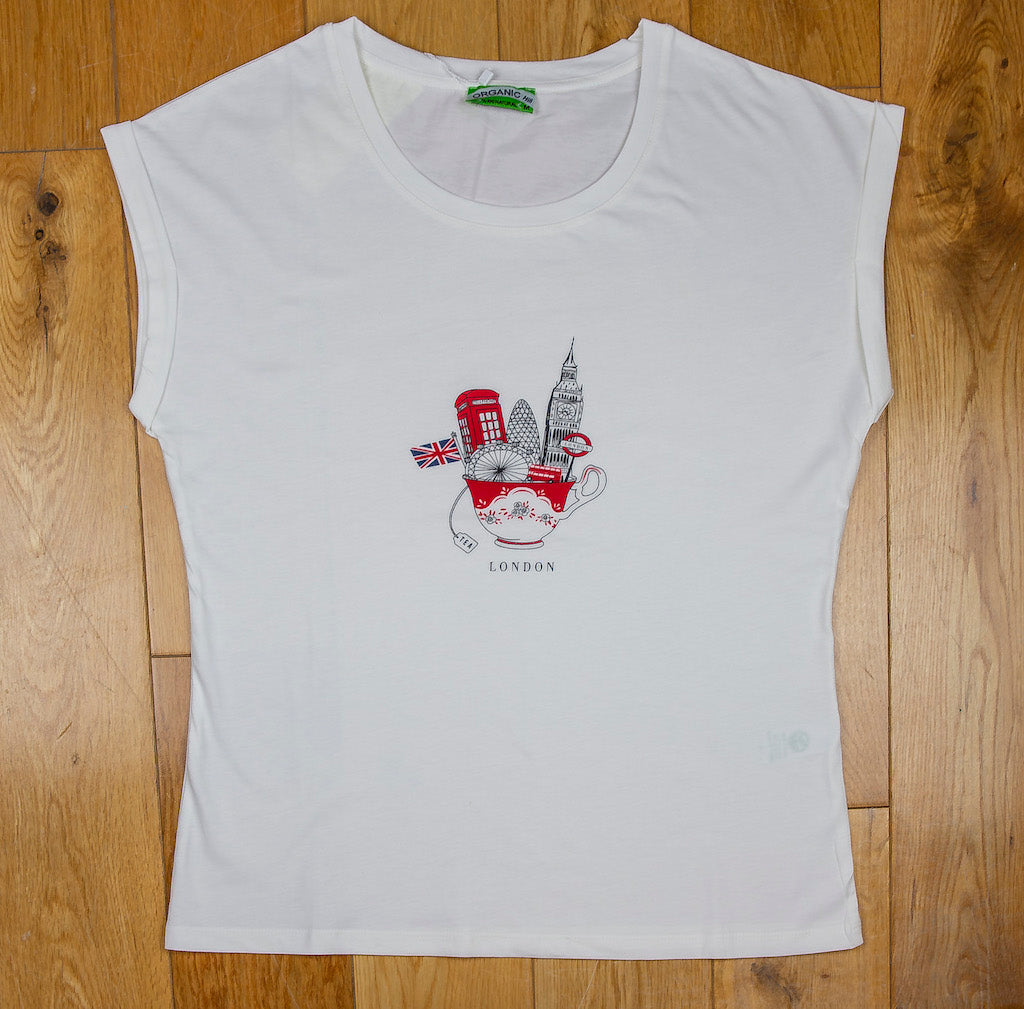 London Tea Cup Sleeveless Women T-Shirts - www.thecottonhill.com